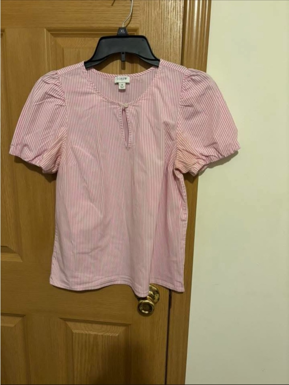 J. Crew Pink and White Striped Puff Sleeve Blouse